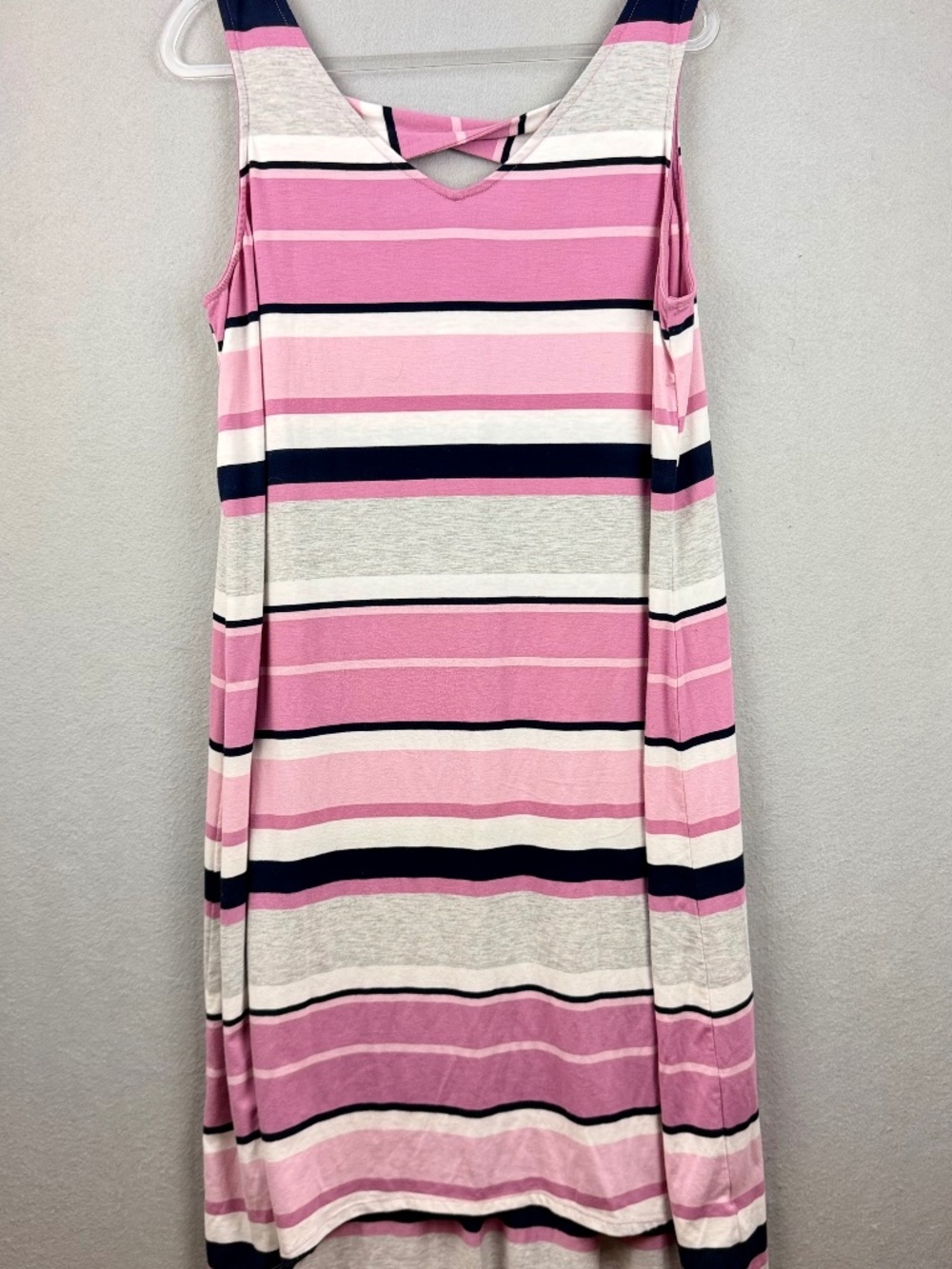 Sunday Pink Stripe Sleeveless Swing Hi Low Dress Woman's 1X Criss-Cross Back